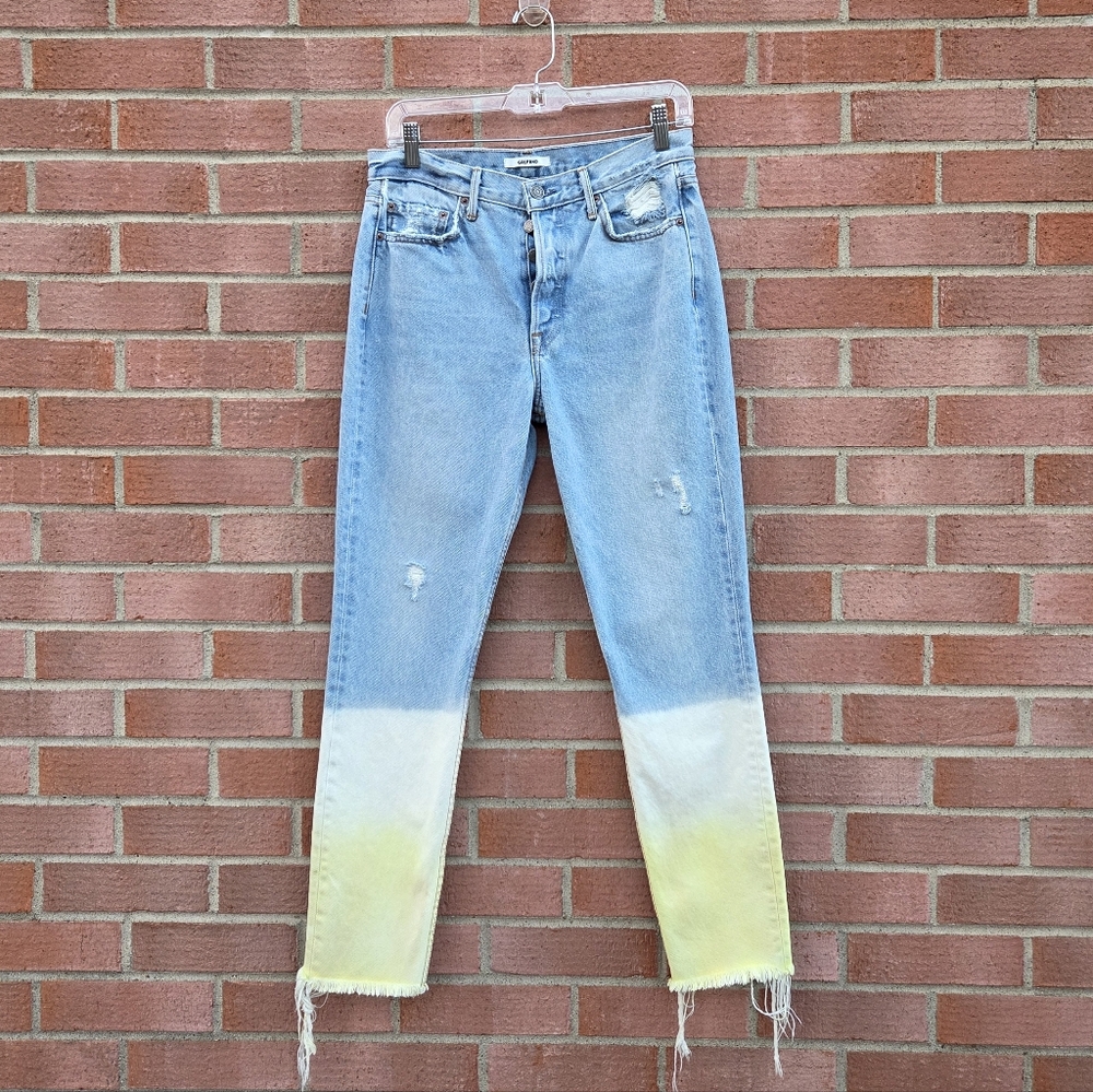 Grlfrnd Karolina High Rise Straight Crop Yellow Horizon Size 27